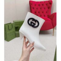 Gucci Women Interlocking G Ankle Boot White Shiny Rubber Matte Point Toe Low-Heel (7)