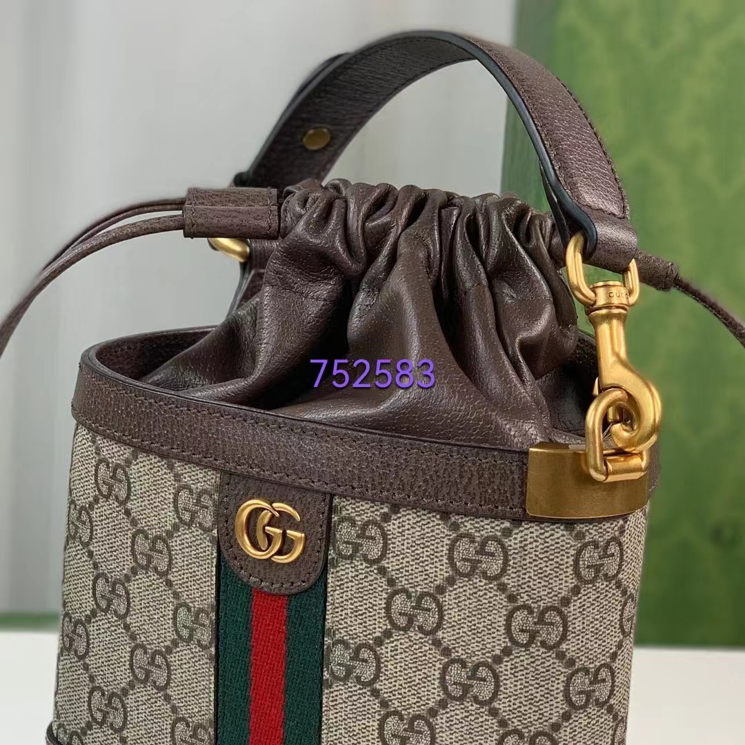 Gucci Women Ophidia GG Bucket Bag Beige Ebony GG Supreme Canvas Double G (6)