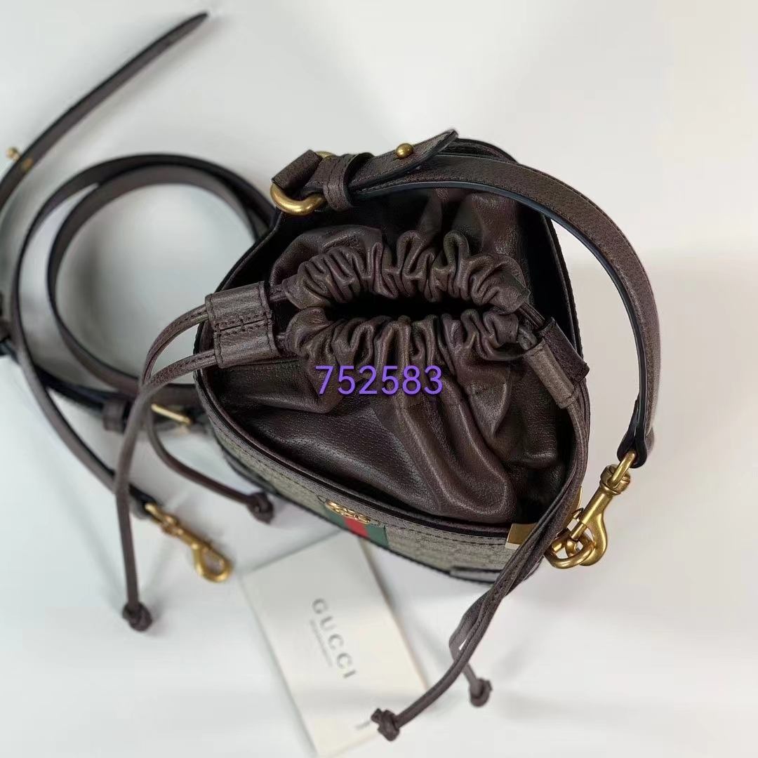 Gucci Women Ophidia GG Bucket Bag Beige Ebony GG Supreme Canvas Double G (9)