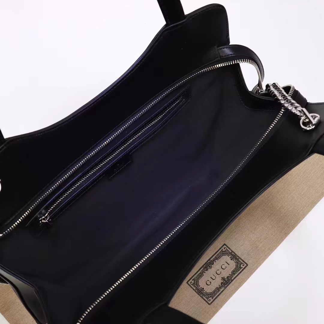 Gucci Women Petite GG Medium Tote Bag Black Leather Double G Zip Closure (8)