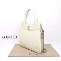 Gucci Women Petite GG Medium Tote Bag White Leather Double G Zip Closure (7)