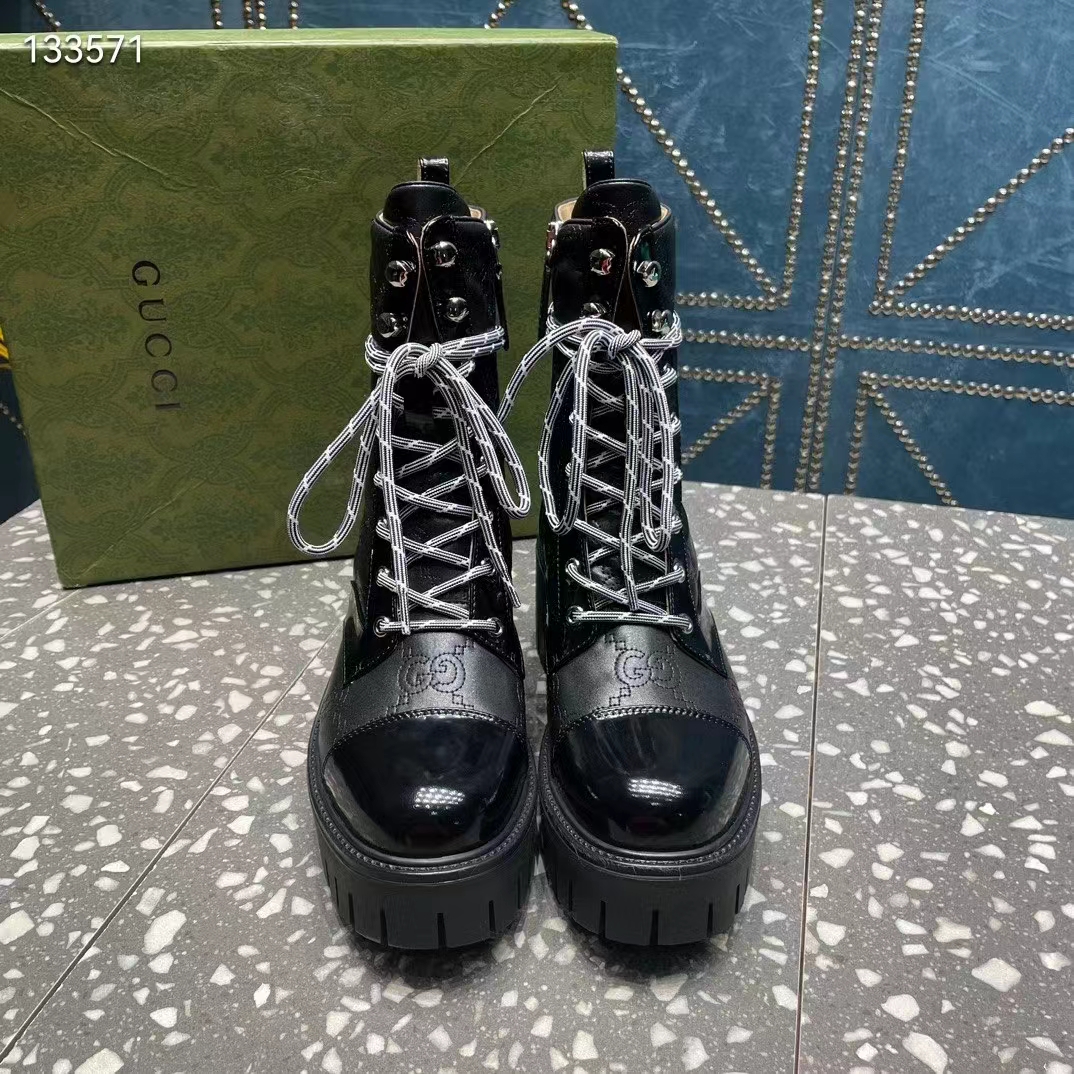 Gucci Women’s Matelassé Lace-Up Boot Black GG Matelassé Leather Low-Heel (4)