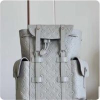 Louis Vuitton LV Unisex Christopher MM Backpack Mineral Gray Embossed Taurillon Monogram Cowhide Leather (10)