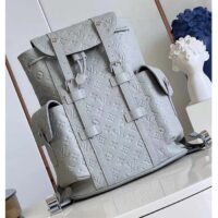 Louis Vuitton LV Unisex Christopher MM Backpack Mineral Gray Embossed Taurillon Monogram Cowhide Leather (10)