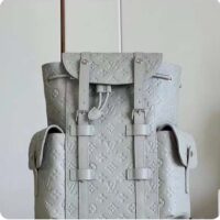 Louis Vuitton LV Unisex Christopher MM Backpack Mineral Gray Embossed Taurillon Monogram Cowhide Leather (10)