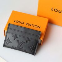 Louis Vuitton LV Unisex Coin Card Holder Black Calf Leather Textile Lining (7)