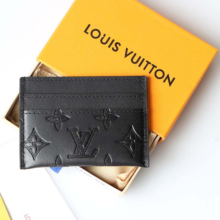 Louis Vuitton LV Unisex Coin Card Holder Black Calf Leather Textile Lining (4)