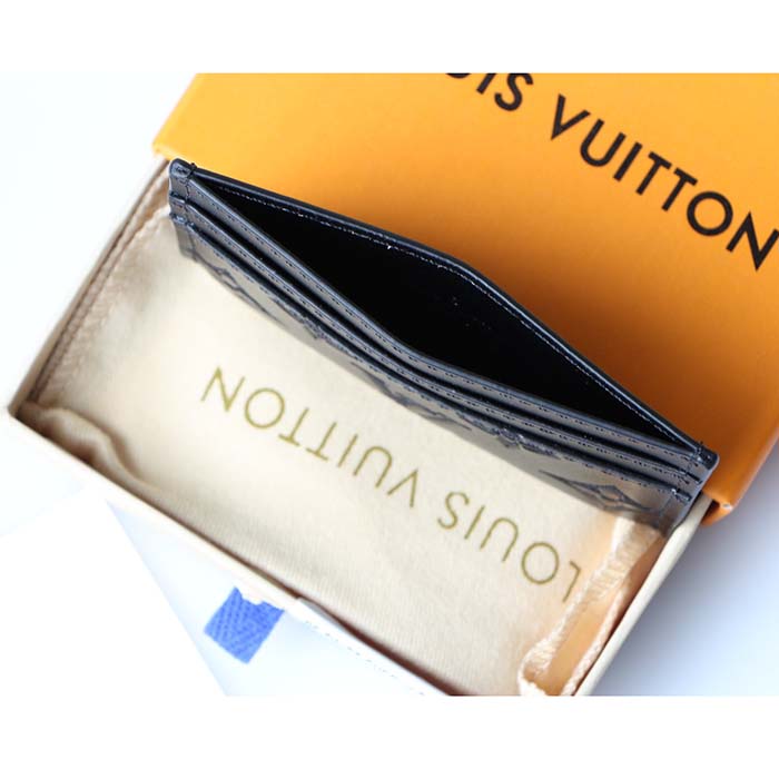 Louis Vuitton LV Unisex Coin Card Holder Black Calf Leather Textile Lining (5)