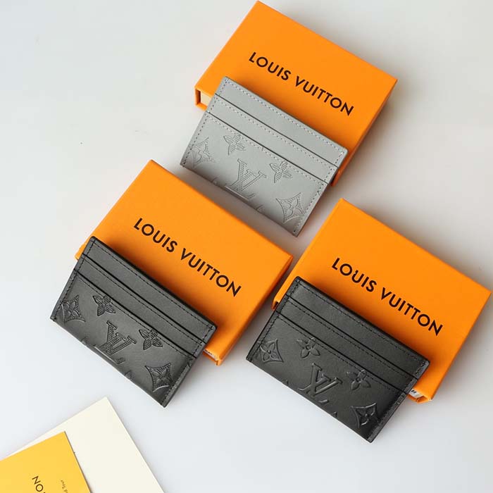 Louis Vuitton LV Unisex Coin Card Holder Black Calf Leather Textile Lining (6)