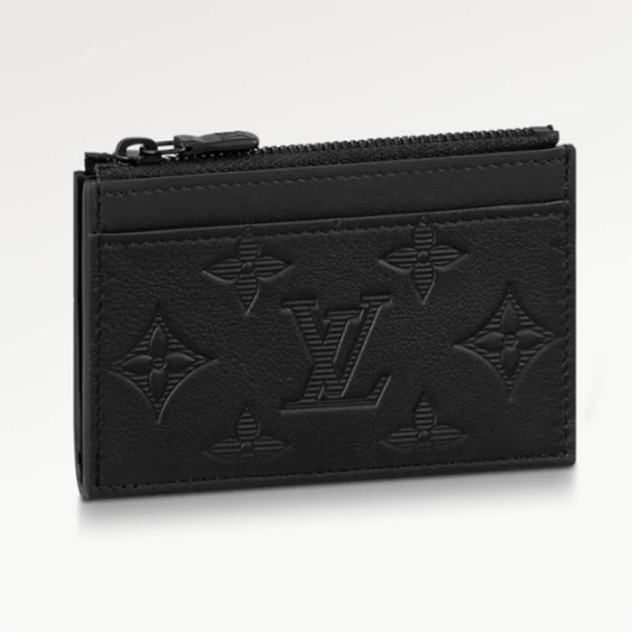 Louis Vuitton LV Unisex Coin Card Holder Black Calf Leather Textile Lining