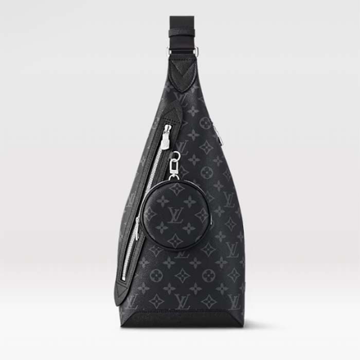 Louis Vuitton LV Unisex Duo Slingbag Black Monogram Coated Canvas Taiga Cowhide Leather