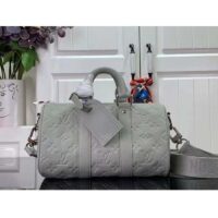 Louis Vuitton LV Unisex Keepall Bandoulière 25 Mineral Gray Embossed Taurillon Monogram Cowhide Leather (7)