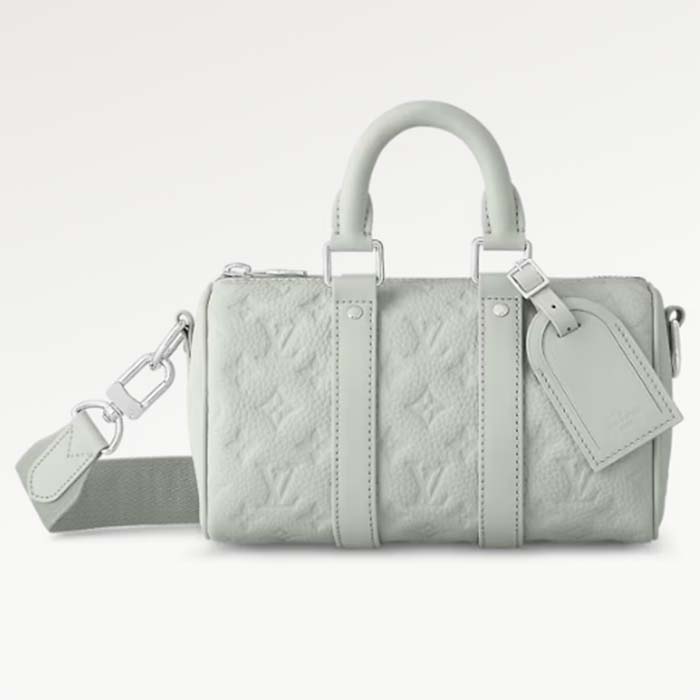 Louis Vuitton LV Unisex Keepall Bandoulière 25 Mineral Gray Embossed Taurillon Monogram Cowhide Leather