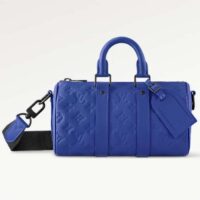 Louis Vuitton LV Unisex Keepall Bandoulière 25 Racing Blue Embossed Taurillon Monogram Cowhide Leather (8)