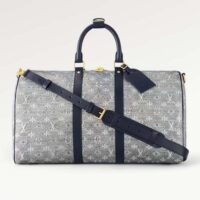 Louis Vuitton LV Unisex Keepall Bandoulière 45 Blue Monoglam Coated Canvas Cowhide Leather (10)