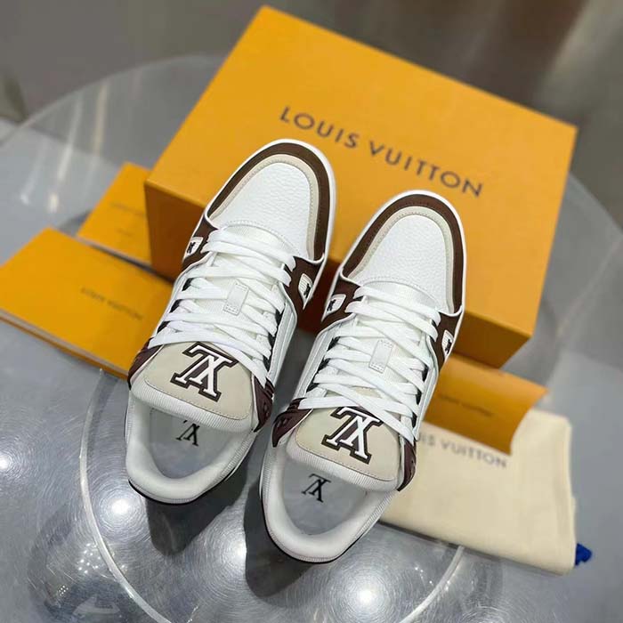 Louis Vuitton LV Unisex LV Trainer Sneaker Moka Brown Nubuck Calf Leather Grained (11)