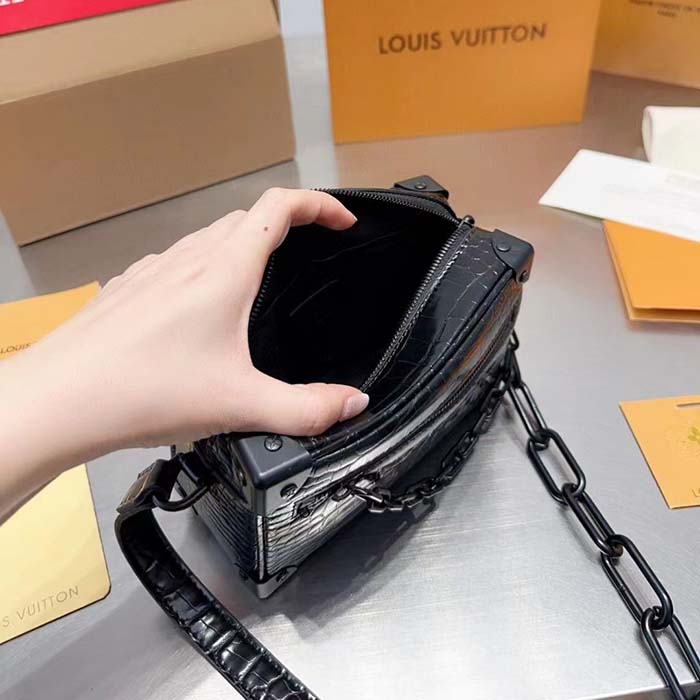 Louis Vuitton LV Unisex Mini Soft Trunk Bag Black Interior Flat External Zipped Pocket (1)