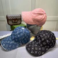 Louis Vuitton LV Unisex Monogram Washed Denim Cap Blue Cotton Leather Back Strap (5)