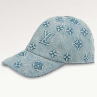 Louis Vuitton LV Unisex Monogram Washed Denim Cap Blue Cotton Leather Back Strap (5)