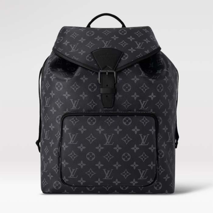 Louis Vuitton LV Unisex Montsouris Backpack Monogram Eclipse Coated Canvas Cowhide Leather