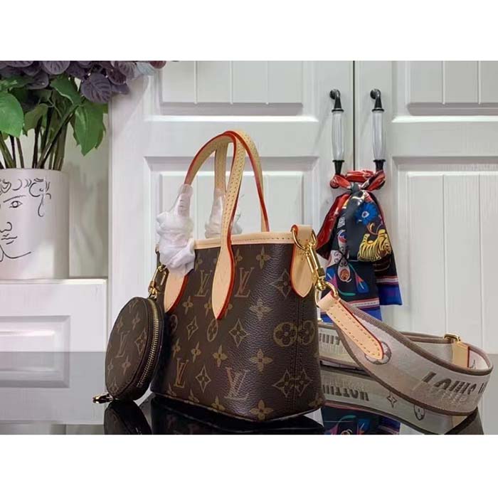 Louis Vuitton LV Women Neverfull BB Beige Monogram Coated Canvas Natural Cowhide Leather (10)