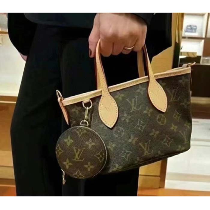 Louis Vuitton LV Women Neverfull BB Beige Monogram Coated Canvas Natural Cowhide Leather (4)