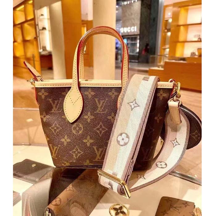 Louis Vuitton LV Women Neverfull BB Beige Monogram Coated Canvas Natural Cowhide Leather (7)