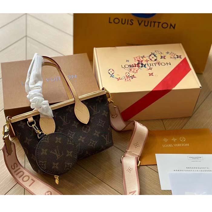 Louis Vuitton LV Women Neverfull BB Peony Pink Monogram Coated Canvas Natural Cowhide Leather (5)