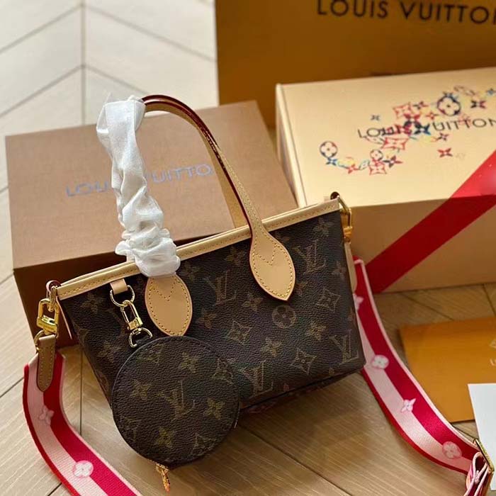 Louis Vuitton LV Women Neverfull BB Peony Pink Monogram Coated Canvas Natural Cowhide Leather (6)