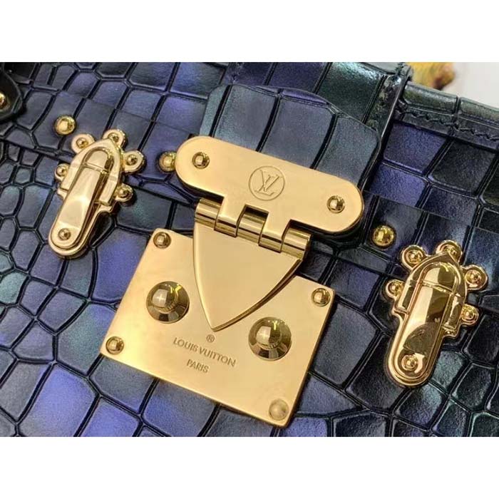 Louis Vuitton LV Women Petite Malle Handbag Saphir Blue Brilliant Niloticus Leather (1)