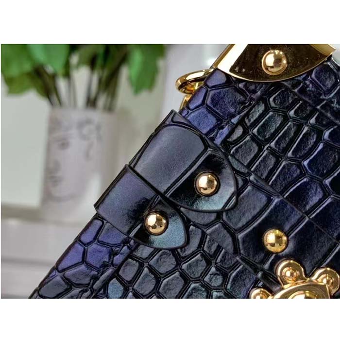 Louis Vuitton LV Women Petite Malle Handbag Saphir Blue Brilliant Niloticus Leather (4)