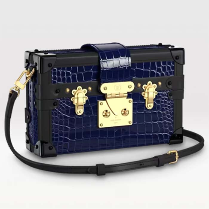 Louis Vuitton LV Women Petite Malle Handbag Saphir Blue Brilliant Niloticus Leather