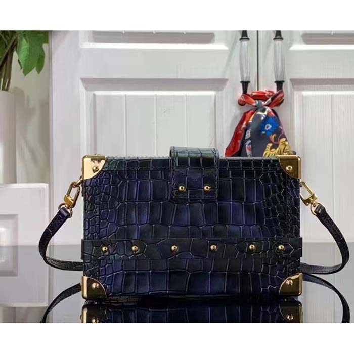 Louis Vuitton LV Women Petite Malle Handbag Saphir Blue Brilliant Niloticus Leather (9)