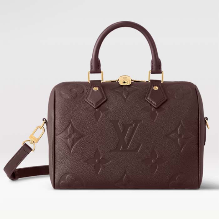 Louis Vuitton LV Women Speedy Bandoulière 25 Wine Red Monogram Empreinte Embossed Grained Cowhide Leather