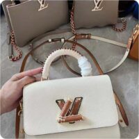 Louis Vuitton LV Women Twist MM Beige White Brown Grained Leather Cowhide (2)