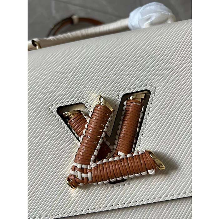 Louis Vuitton LV Women Twist MM Beige White Brown Grained Leather Cowhide (8)