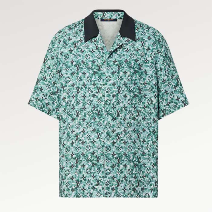 Louis Vuitton Men Monogram Crepe Short-Sleeved Shirt Relaxed Fit Blue Haze
