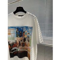 Louis Vuitton Men Printed Cotton T-Shirt Show Fit Ribbed Collar Milky White (8)