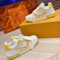 Louis Vuitton Unisex LV Trainer Sneaker Yellow Calf Leather Rubber Outsole Monogram Flowers (11)