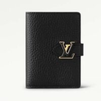 Louis Vuitton Unisex LV Vertical Compact Wallet Black Arizona Beige Taurillon Leather (6)