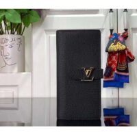 Louis Vuitton Unisex LV Vertical Wallet Black Arizona Taurillon Calf-Leather Sliding Capucines Closure (8)