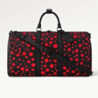 Louis Vuitton Unisex LV x YK Bandoulière Keepall 50 Black Red Taurillon Monogram Cowhide Infinity Dots (2)