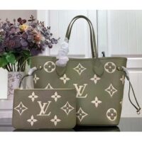 Louis Vuitton Women LV Neverfull MM Light Khaki Cream Monogram Empreinte Embossed Grained Cowhide Leather (4)