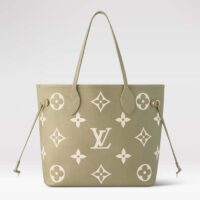 Louis Vuitton Women LV Neverfull MM Light Khaki Cream Monogram Empreinte Embossed Grained Cowhide Leather (4)