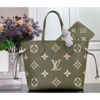 Louis Vuitton Women LV Neverfull MM Light Khaki Cream Monogram Empreinte Embossed Grained Cowhide Leather (4)