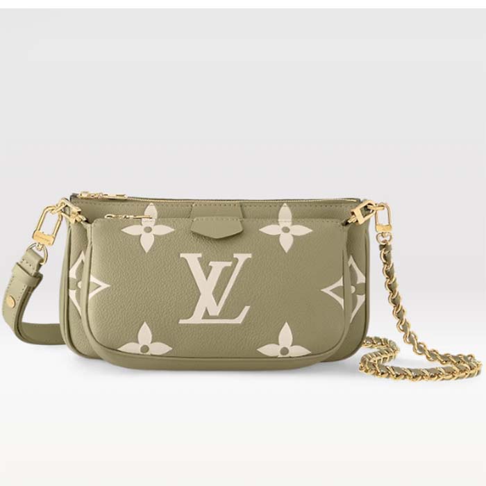 Louis Vuitton Women Multi Pochette Accessoires Light Khaki Cream Monogram Empreinte Embossed Grained Cowhide Leather