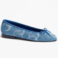 Chanel Women CC Ballet Flats Printed Denim Light Blue White (1)