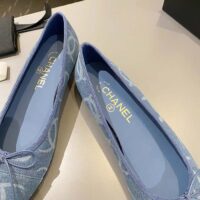 Chanel Women CC Ballet Flats Printed Denim Light Blue White (1)