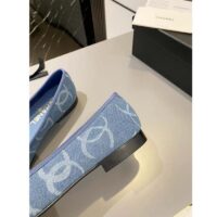 Chanel Women CC Ballet Flats Printed Denim Light Blue White (1)