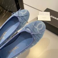 Chanel Women CC Ballet Flats Printed Denim Light Blue White (1)